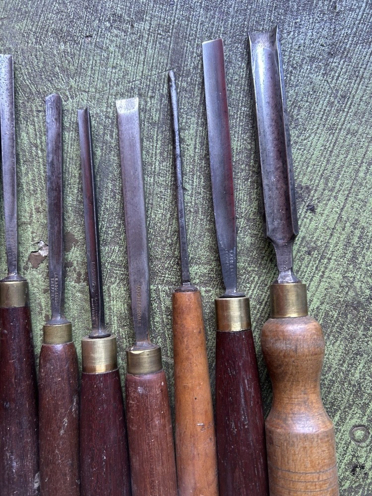 Set Of 10vintage Wood Carving Chisels Gouges Woodworking Old Tool