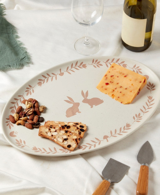 Haven Ivory Easter Bunny Ceramic Oval Serving Platter 16 Inch