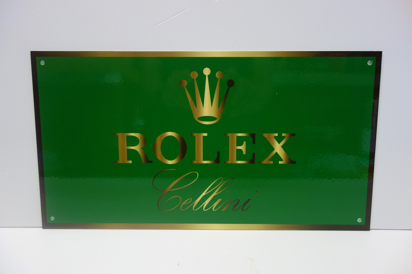 ROLEX CELLINI SPECIAL DIE CUT ENAMEL SIGN MINIATURE 8" HIGH X 15" WIDE