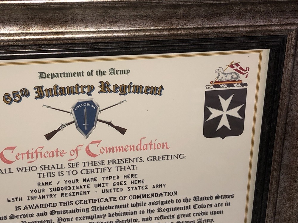 65TH INFANTRY REGIMENT / COMMEMORATIVE - CERTIFICATE OF COMMENDATION