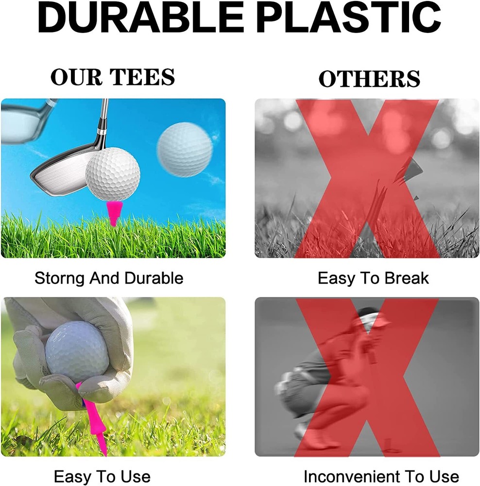 2 1/4'' Castle Golf Tees Plastic Unbreakable Value 200 Count Golf Practice Tee