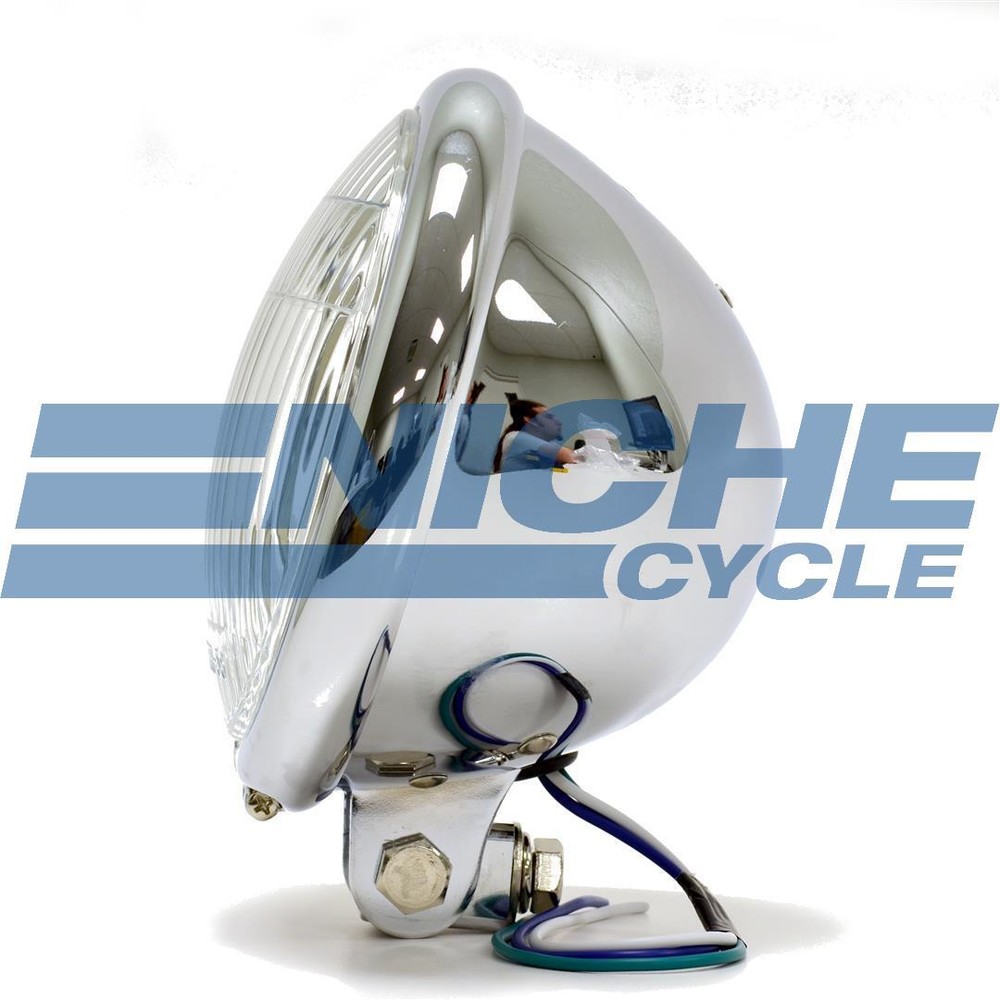 Bates Style 5.75" Chrome Headlight Assembly Blue Dot Chopper Bobber