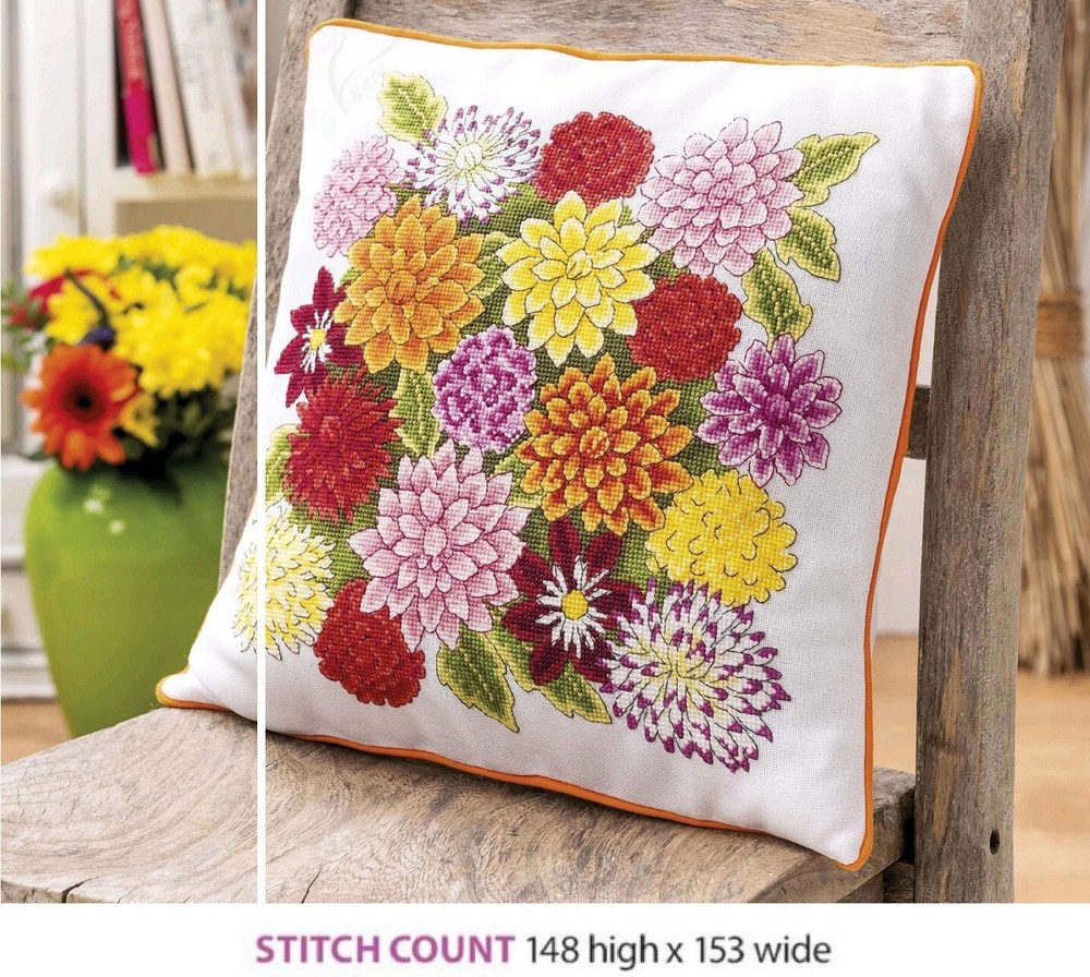 DAHLIAS FOR CUSHION CROSS  STITCH   PATTERN  ONLY  ALS   EAV
