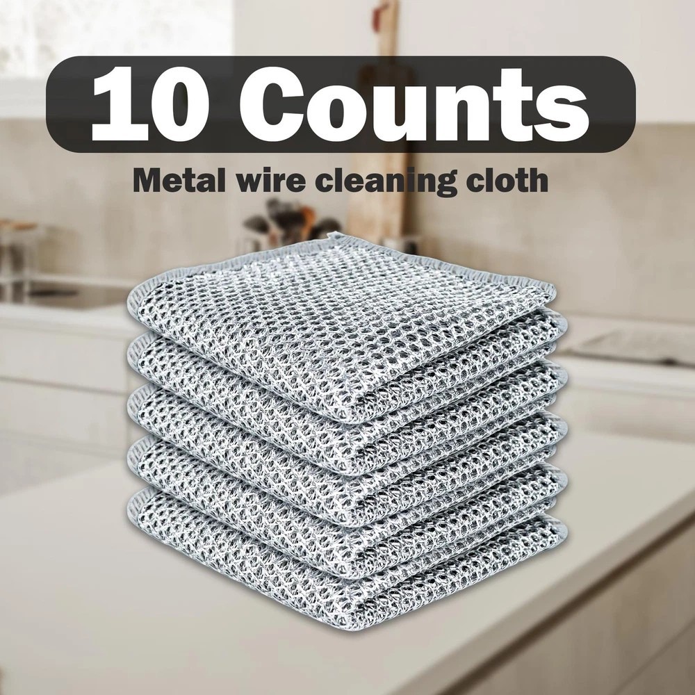 Double-Layer Non Scratch Scrubber Wire Cleaning Dishwashing Rag for Cookware