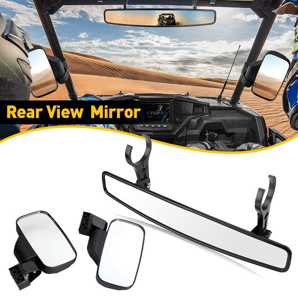 Universal UTV View Rear Mirror Side Center + Mirror Set Adjustable 1.75"-2"