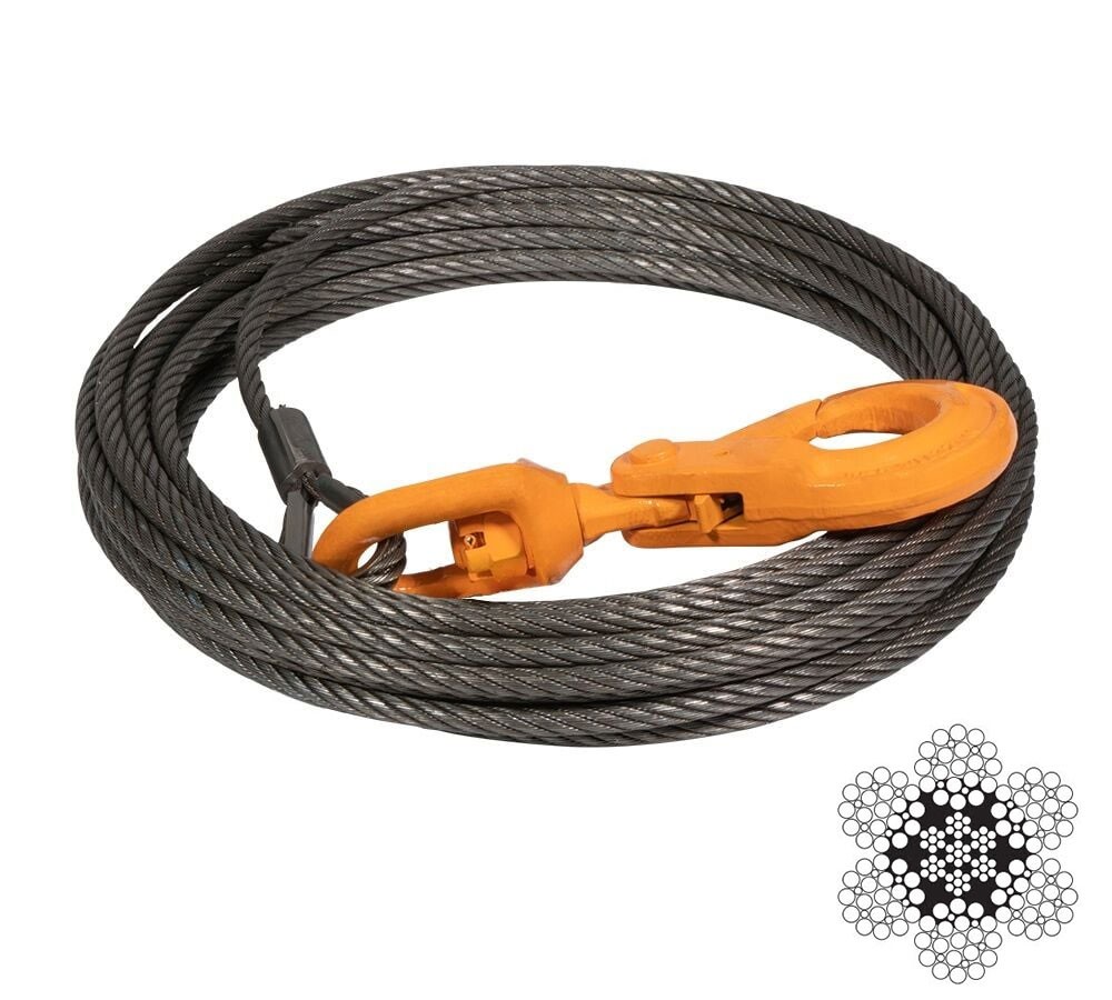 3/8" x 50'-150' Wire Rope Steel Winch Cable with Locking Swivel Hook