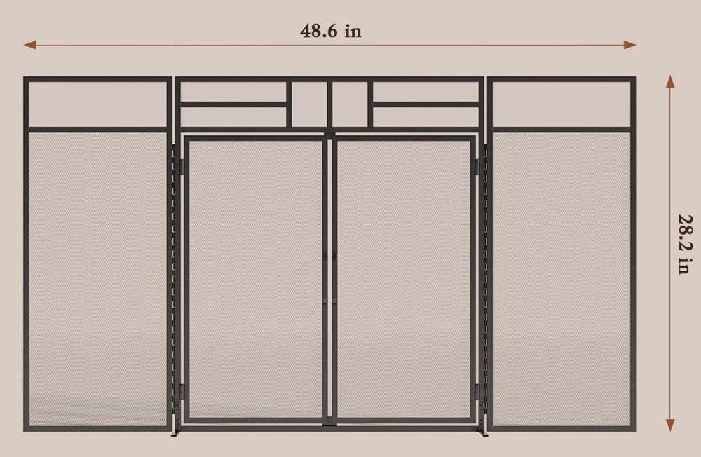 3-Panel Folding Fireplace Screen with Magnetic Hinged Doors Solid Wrought Iron