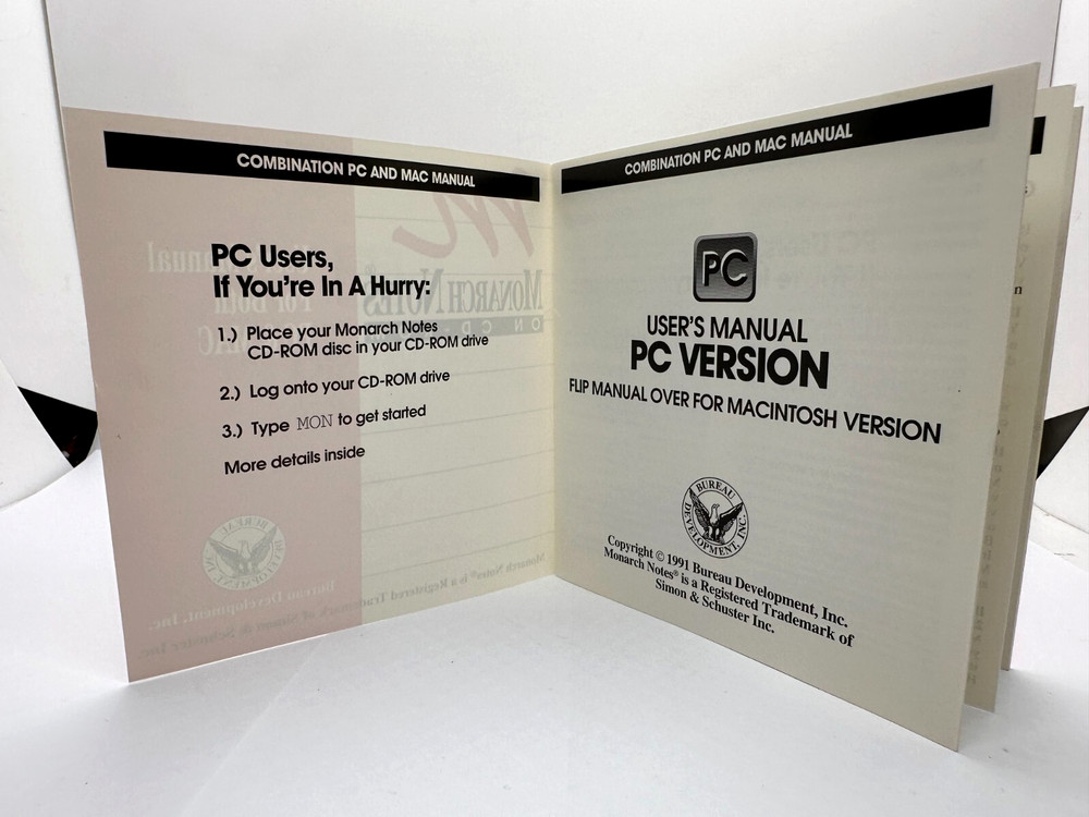 Monarch Notes on CD-Rom PC & MAC Computer Software Program - 1991