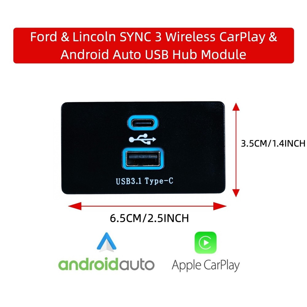 Ford Sync 3 Wireless Apple CarPlay Android Auto Upgrades USBHUB Type c Ice blue
