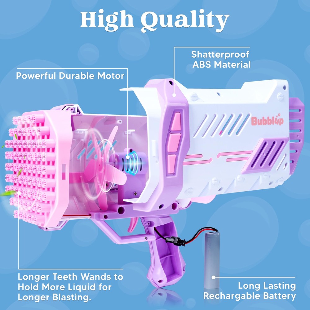 Bubble Machine W/Solution for Ages 4-8, Light-Up Bazooka Rocket Shape Bubble ...