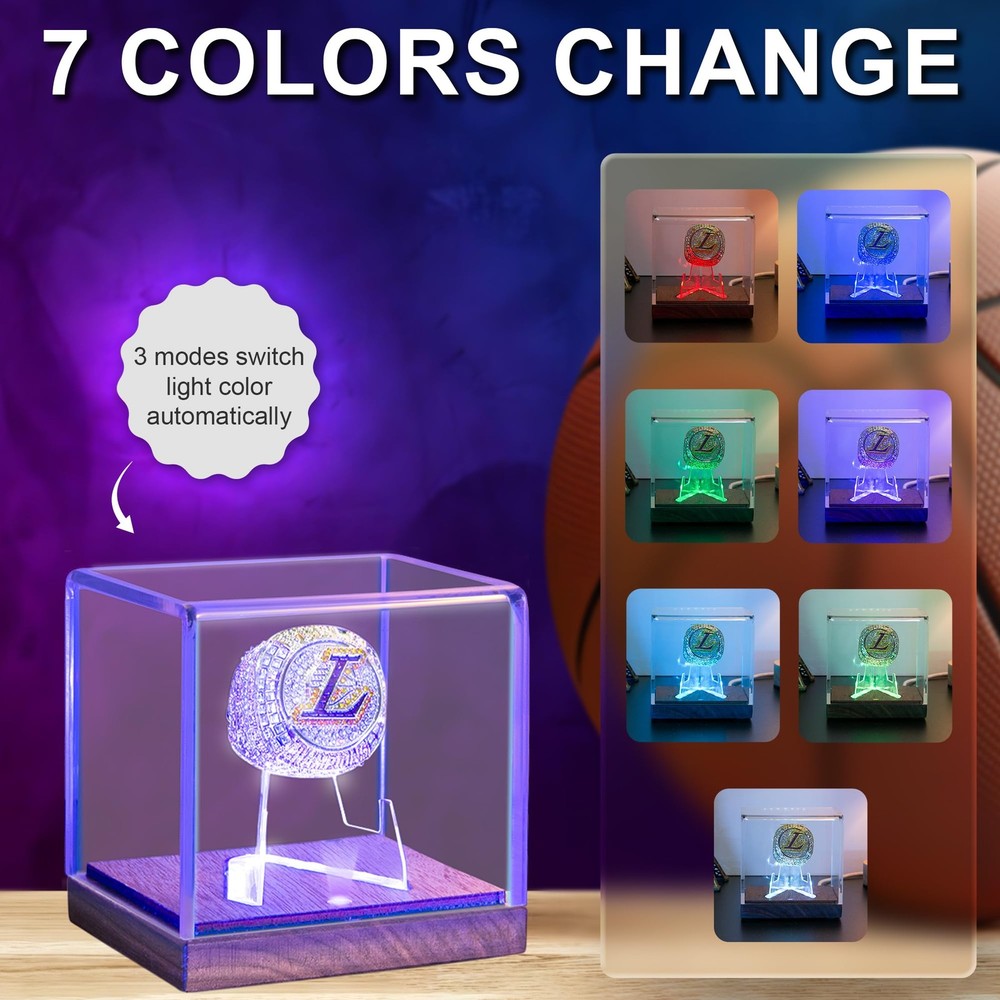 Championship Ring Display Case with Led Light, UV-Protected Clear