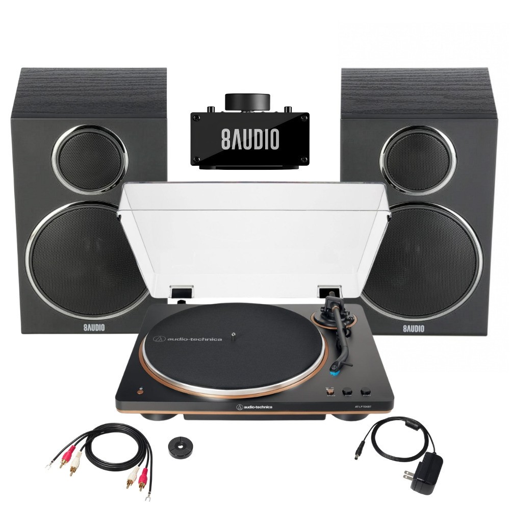 Audio-Technica AT-LP70XBT-BZ Wireless Turntable with Amplifier System Bundle