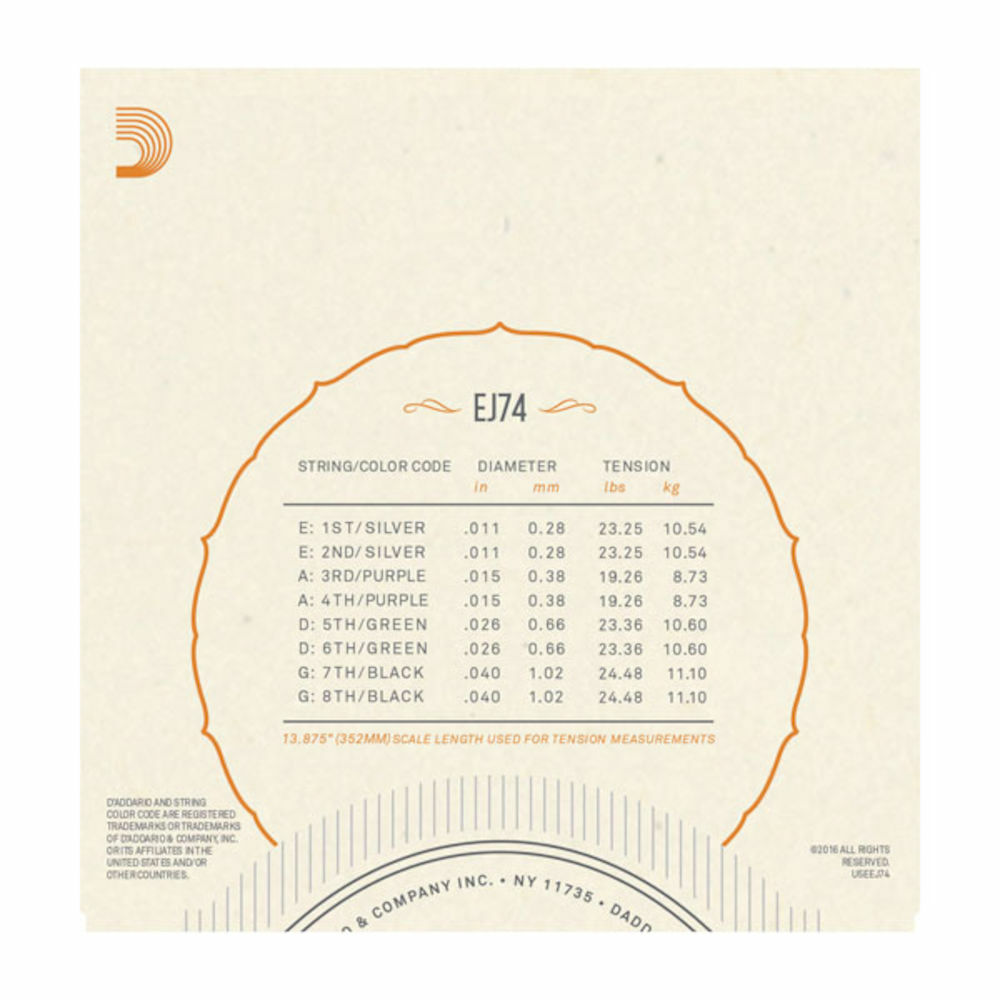 D'Addario EJ74 Mandolin Strings, Phosphor Bronze, Medium, 11-40