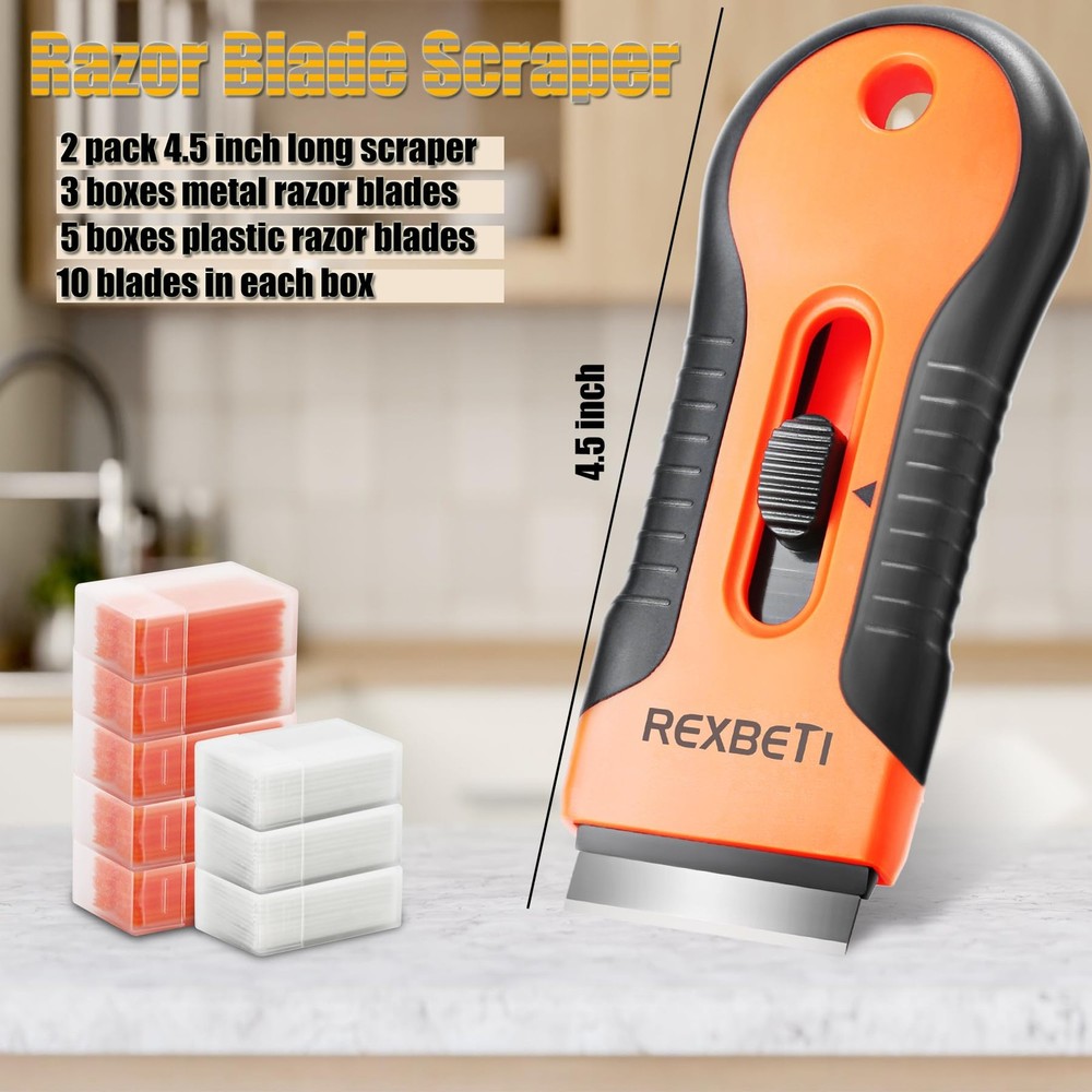 REXBETI Razor Blade Scraper Tool, 2 Pack Set 2 Pack, Orange