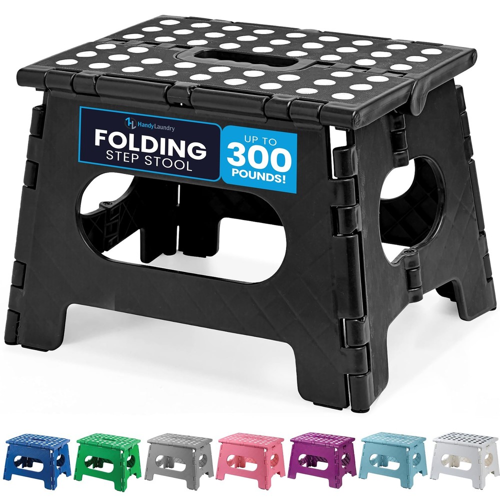 Handy Laundry Folding Step Stool - Sturdy Enough Collapsible 9 Inch, Black