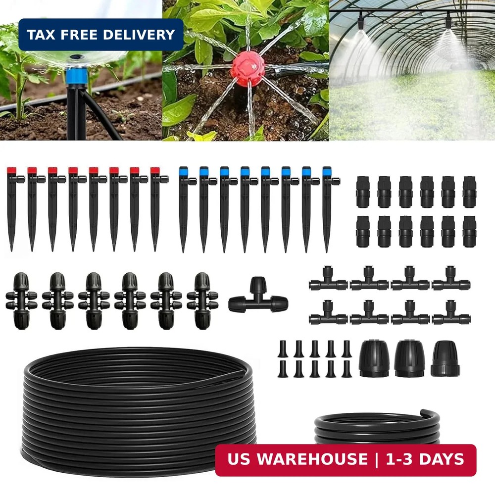 223FT Drip Irrigation Kit, Drip Irrigation System Kit with Adjustable Misting No