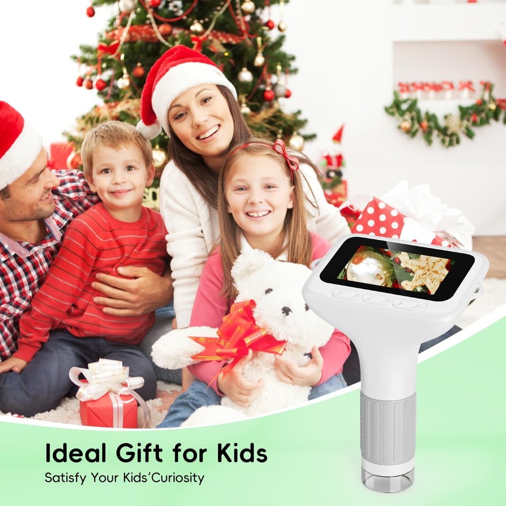 1000X Handheld Microscope for Kids, 3" IPS HD Screen, 3-Level LED Light