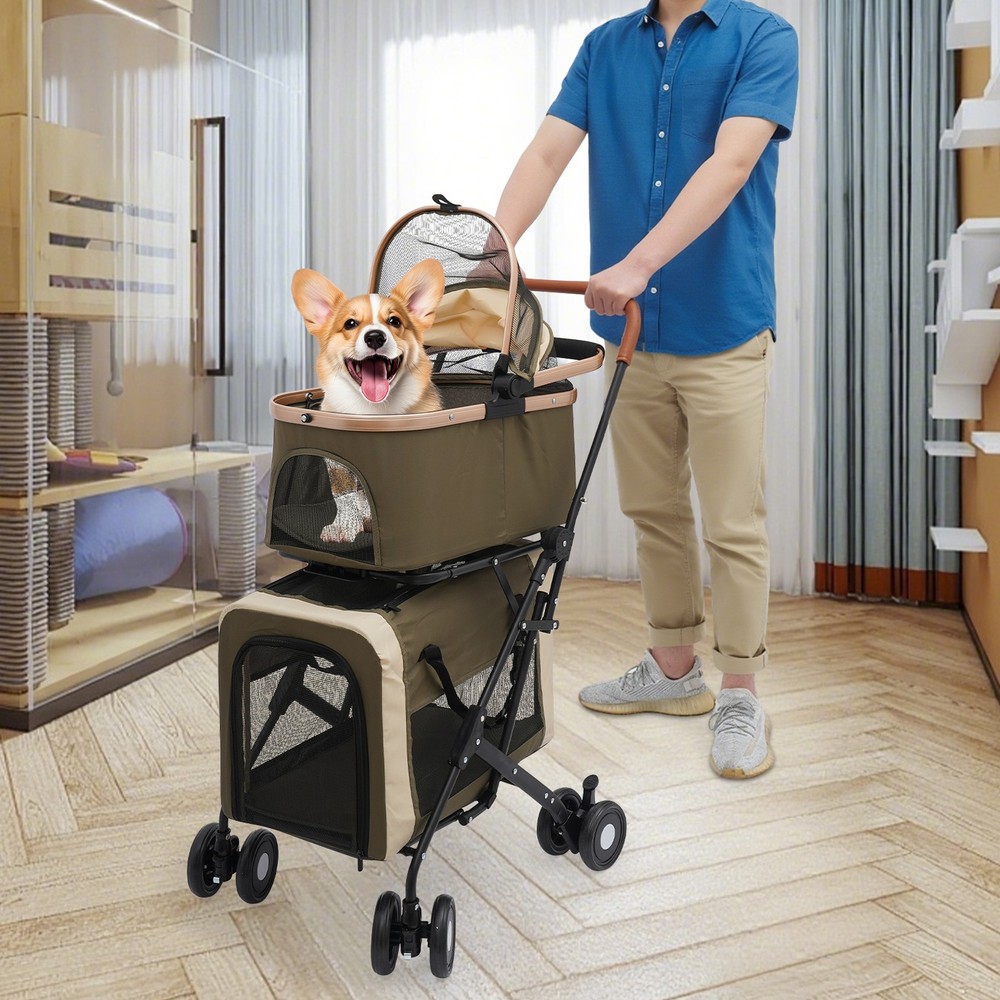 2-Tiers Small & Medium Dogs Stroller Dog & Cat Stroller Foldable Pet Stroller