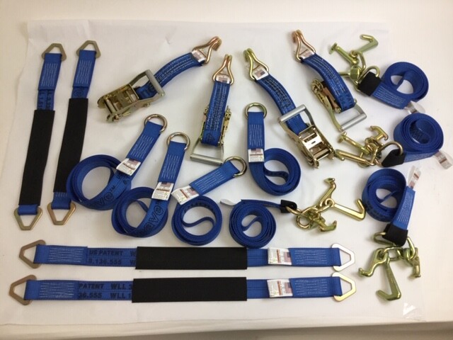 16 Piece Car Tie Down Kit Rollback / Flatbed Car Tie-Down Blue Diamond Weave