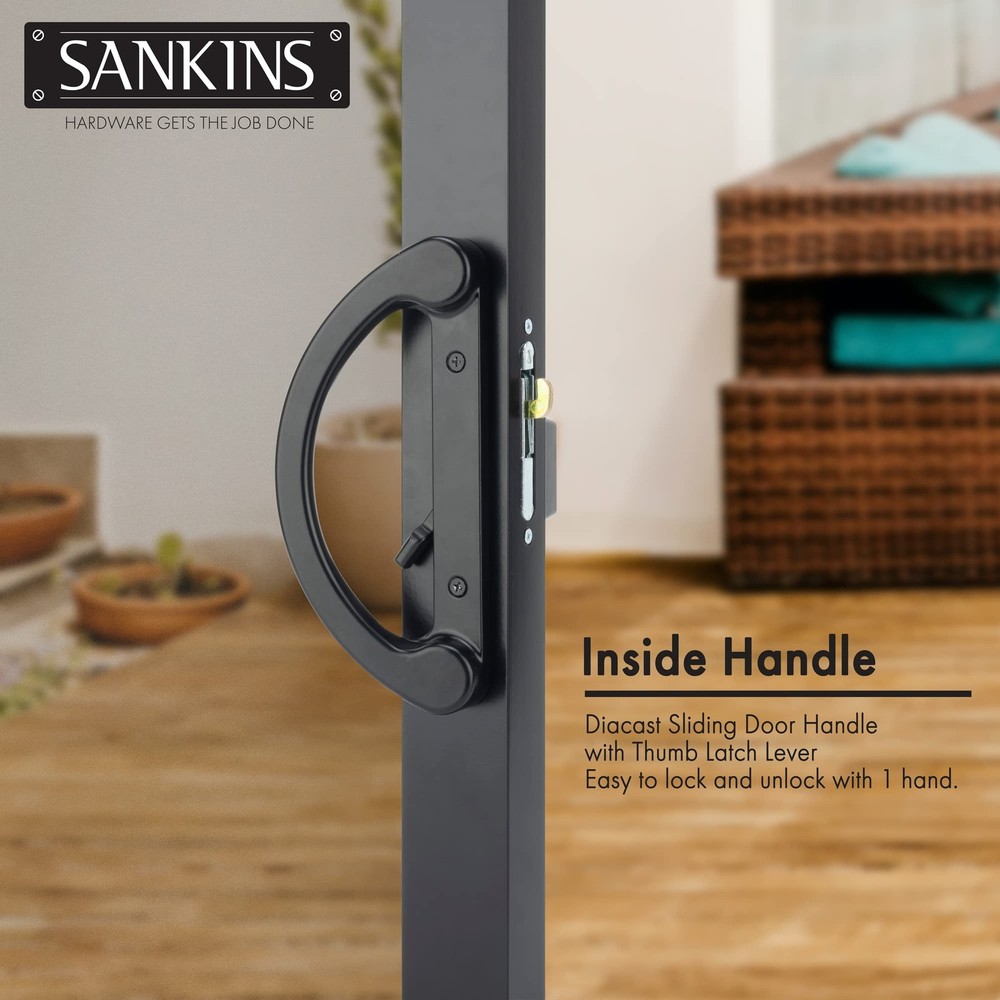 SANKINS Sliding Patio Door Handle Pull Set, Set+Latch Lever, Black