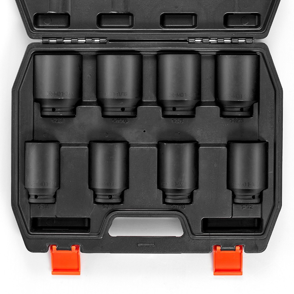 VEVOR Axle Nut Impact Socket Set 3/4" Deep Drive 6-Point 8PCS SAE Spindle Socket