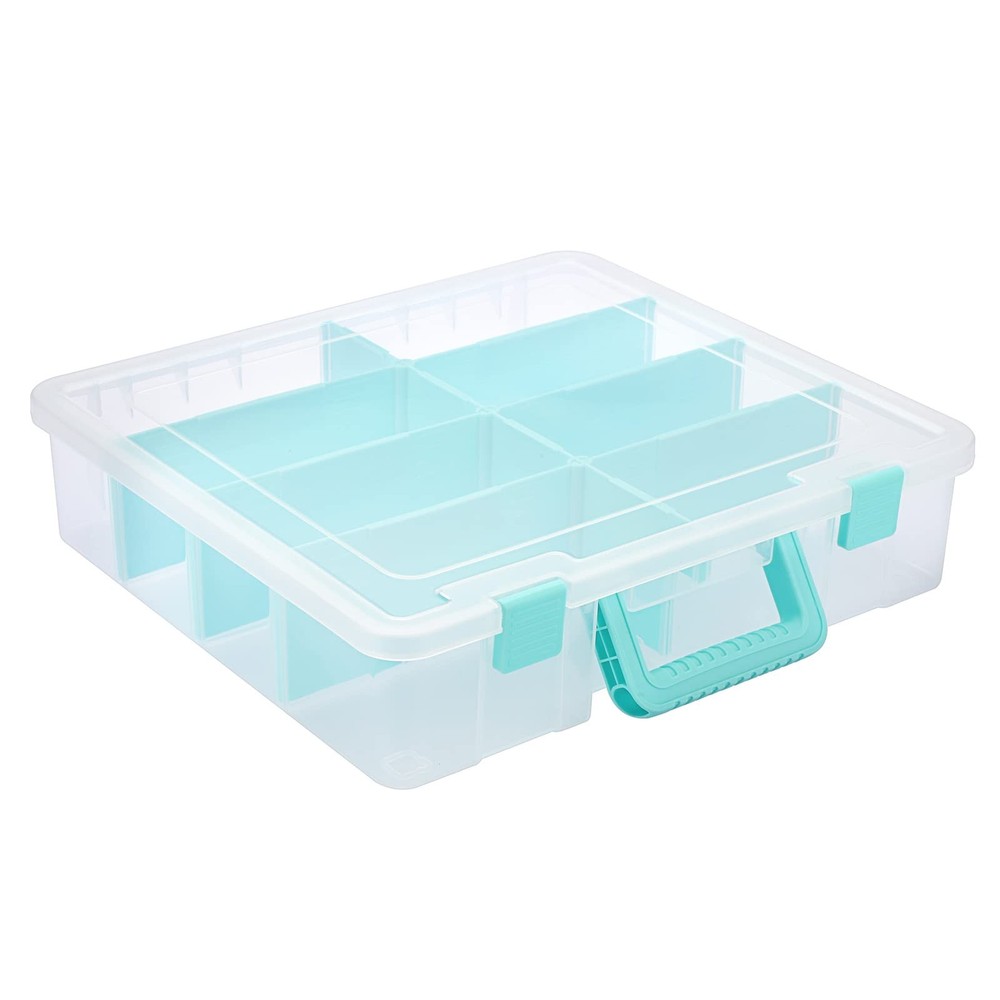 BTSKY Clear Plastic Dividing Storage Box with 8 Compartments Adjustable Stora...