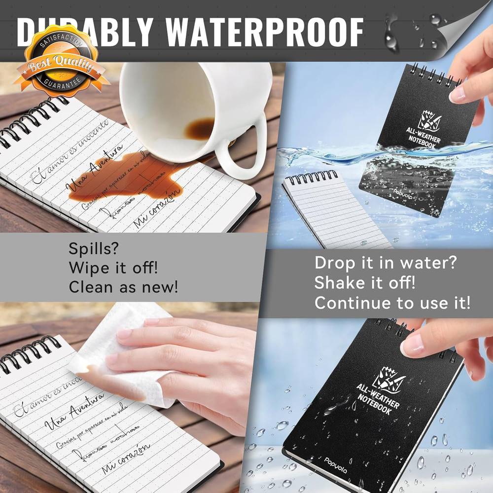 Waterproof Notebook Top-Spiral Pocket Notepad Weatherproof 3x5in 4pc