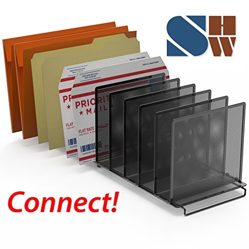 2 Pack - SimpleHouseware 5 Section Upright File Sorter Organizer Black