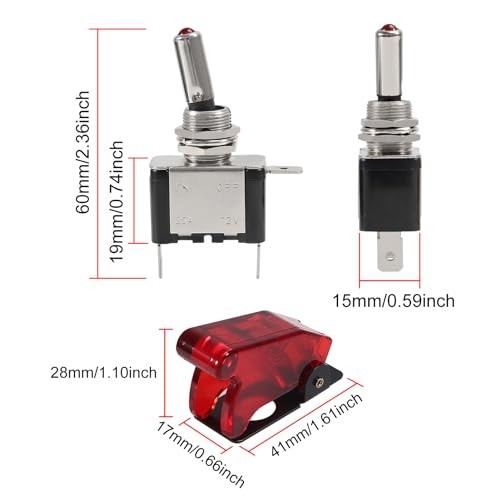 AITRIP 6pcs Rocker Toggle Switch LED Illuminated with 3Pin Led Switch Red