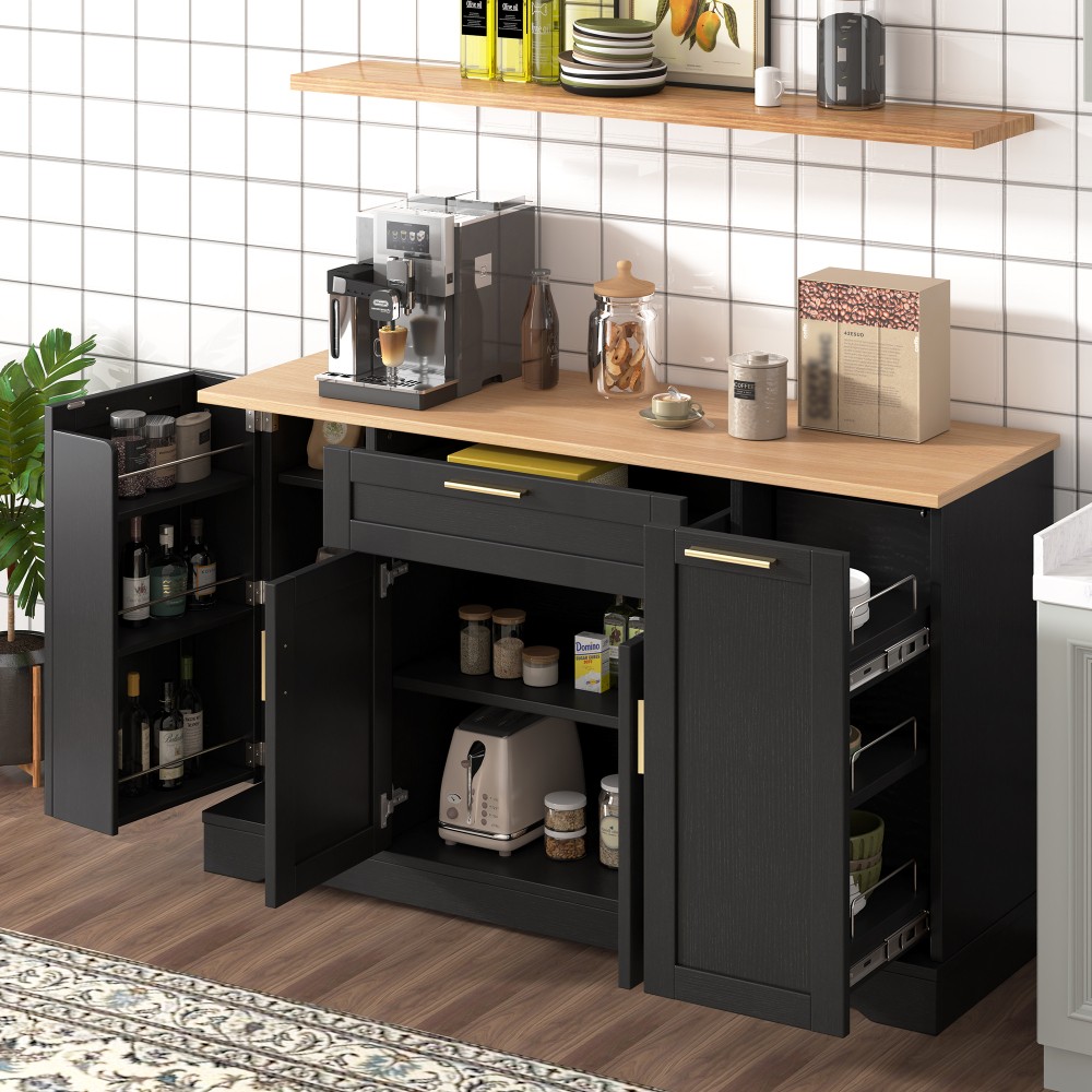 Multi-Functional Storage Sideboard, Extendable Dining Table, Adjustable Shelves