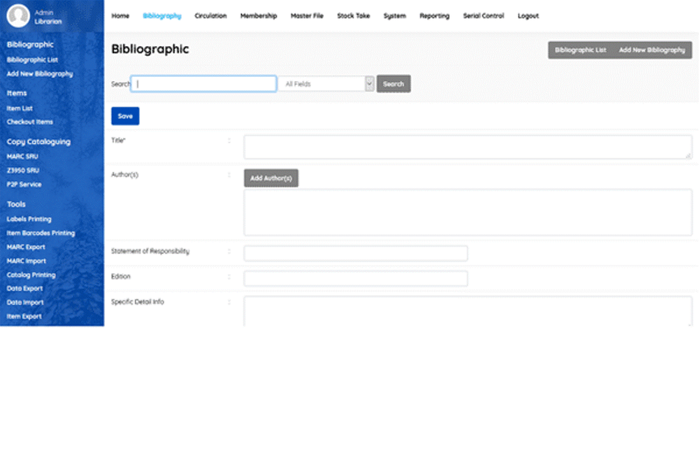 Library Management System Bibliography database Membership management