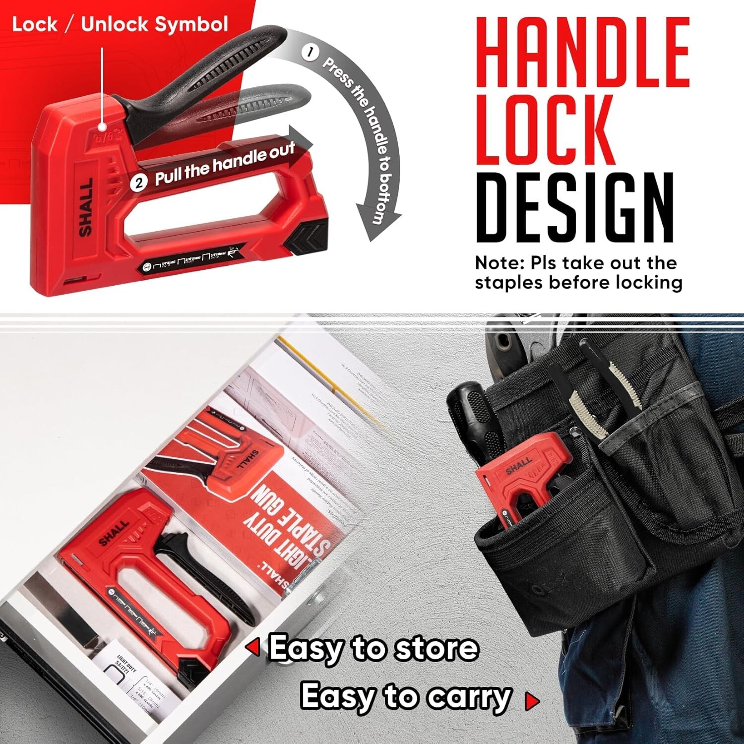 SHALL Light Duty Staple Gun for Wood - with 1600pcs JT21 Staples