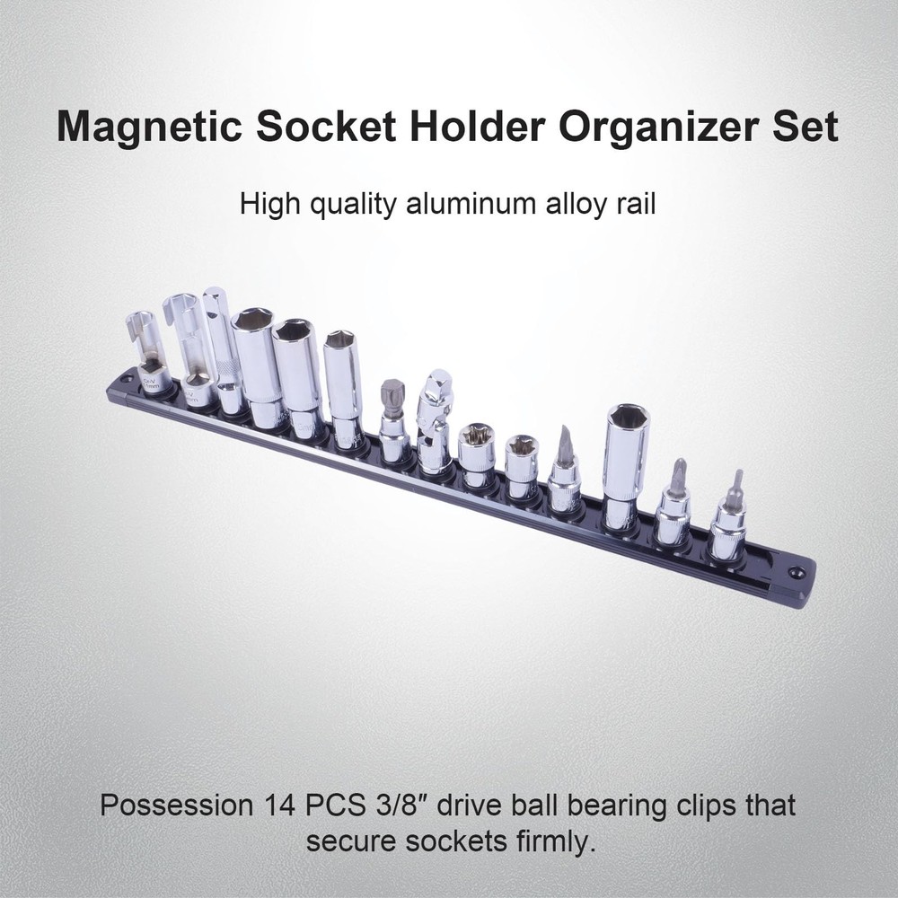 Magnetic Socket Holder Organizer Set:3/8-Inch Drive Socket Trays Socket, 360°...