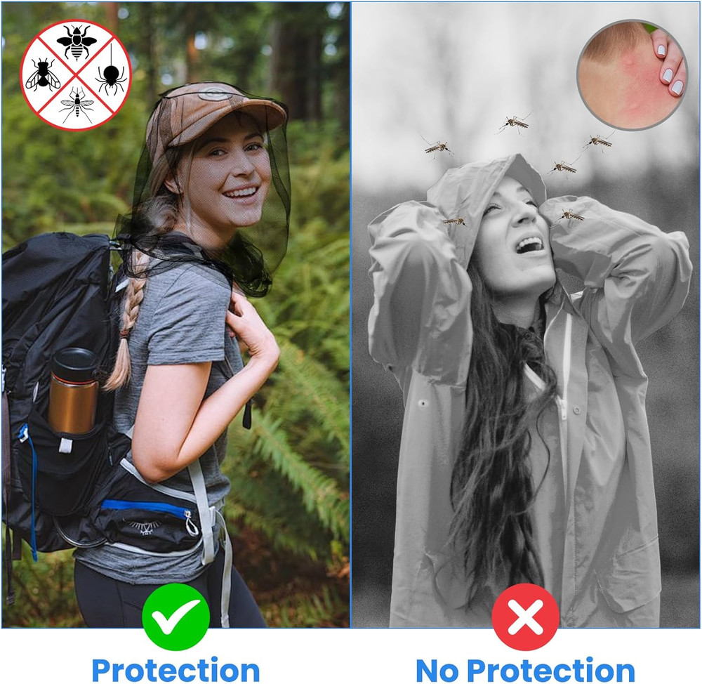 2 Pack Mosquito Head Nets with Drawstring, Premium Bug Net for Head, Universal