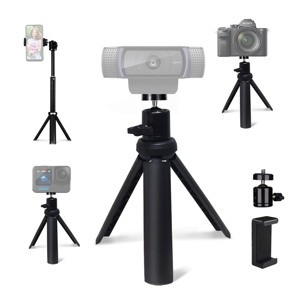 NexiGo Lightweight Mini Tripod for Camera/Phone/Webcam, Extendable Black