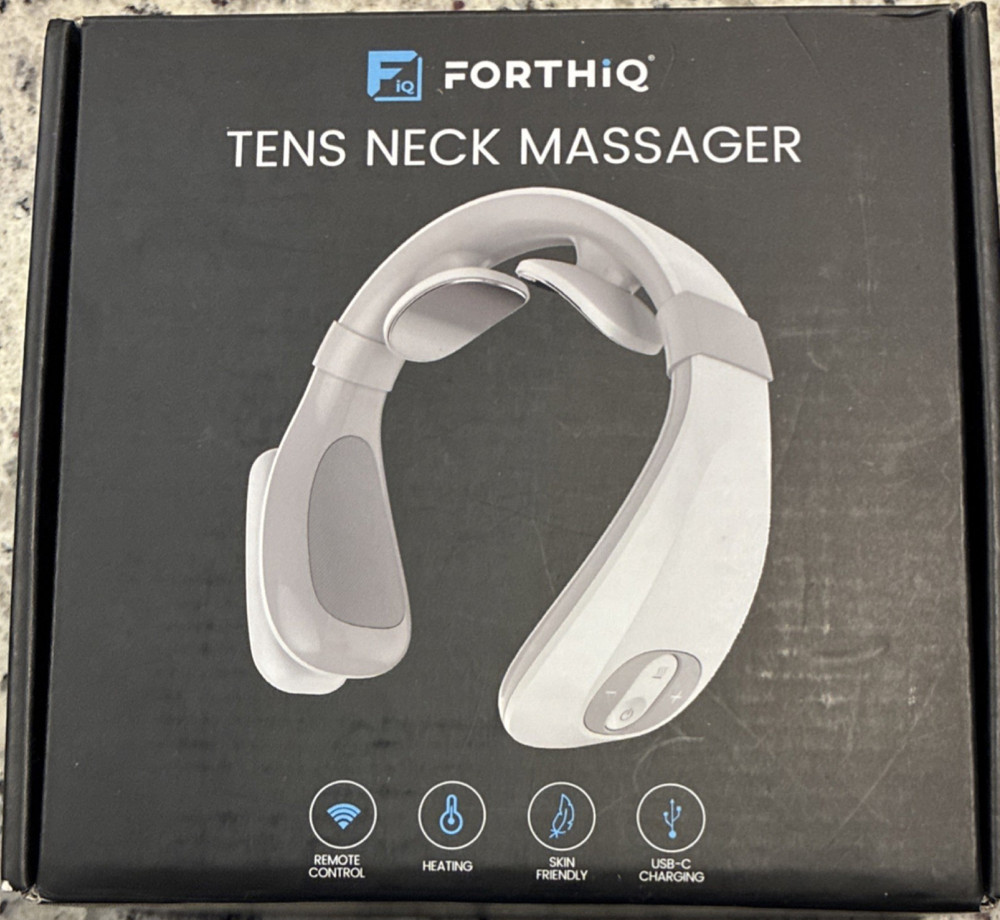 Forthiq TENS Neck Massager Remote Control Heating USB-C Charging White/Gray