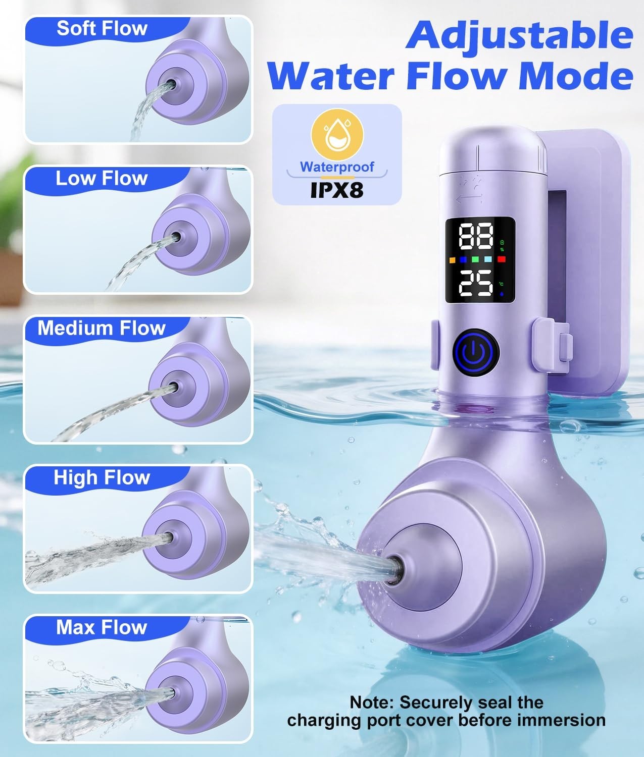 Bath Jet Spa for Tub, 10400mAh Rechargeable 5-Level Bathtub Jet with LED Display