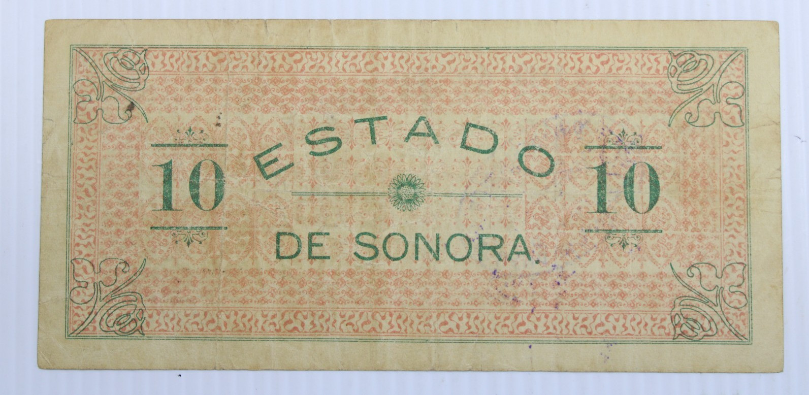 1913 10 PESOS EL ESTADO DE SONORA MEXICO NOTE #481