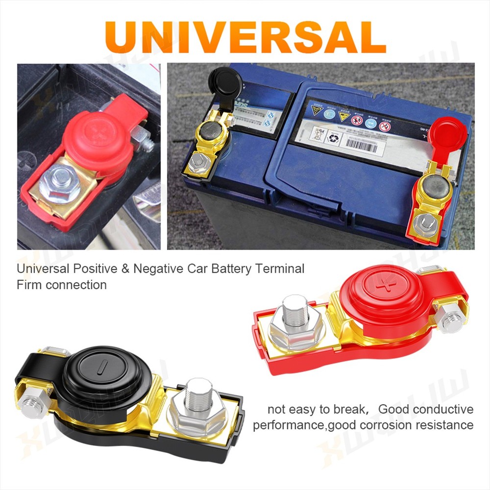 2PCS Positive Negative Car Battery Cable Terminals Top Post Connectors Clamp Set