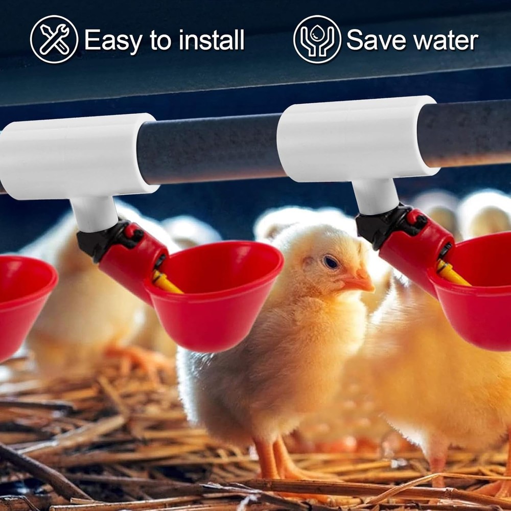 12 Pack Chicken Waterer PVC Tee Fittings - Fully Automatic for Threaded Chick...