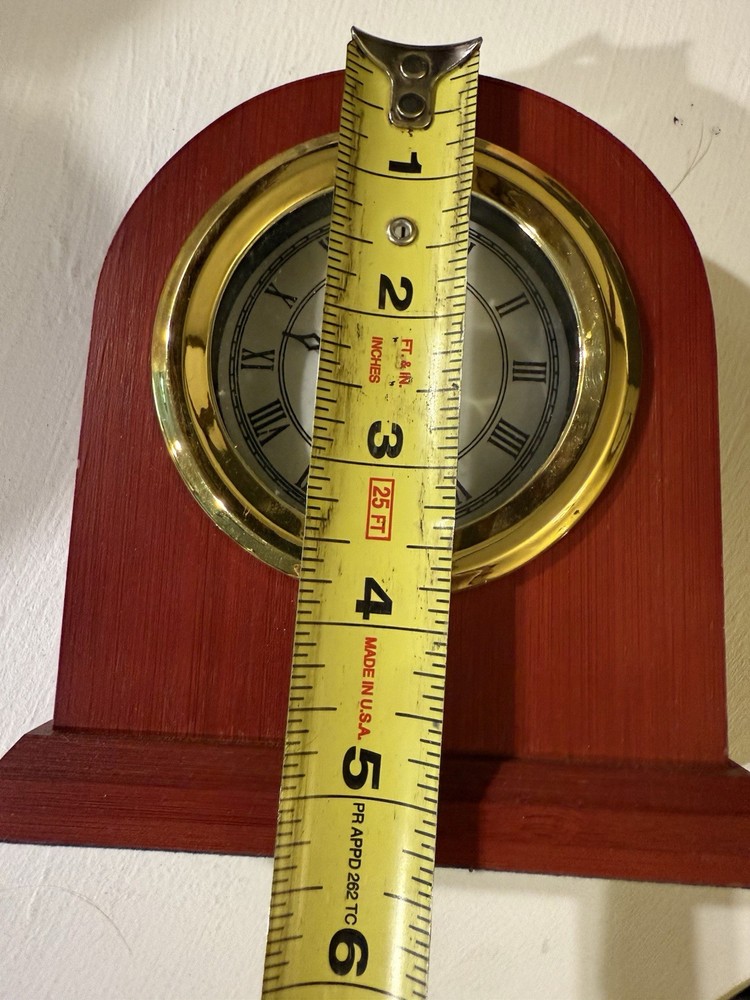 Wood Clock Table Mantel Time Quartz Red