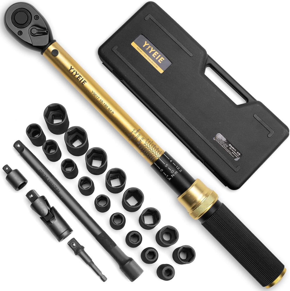 22-Piece 1/2" Drive Torque Wrench & Impact Socket Tool Kit