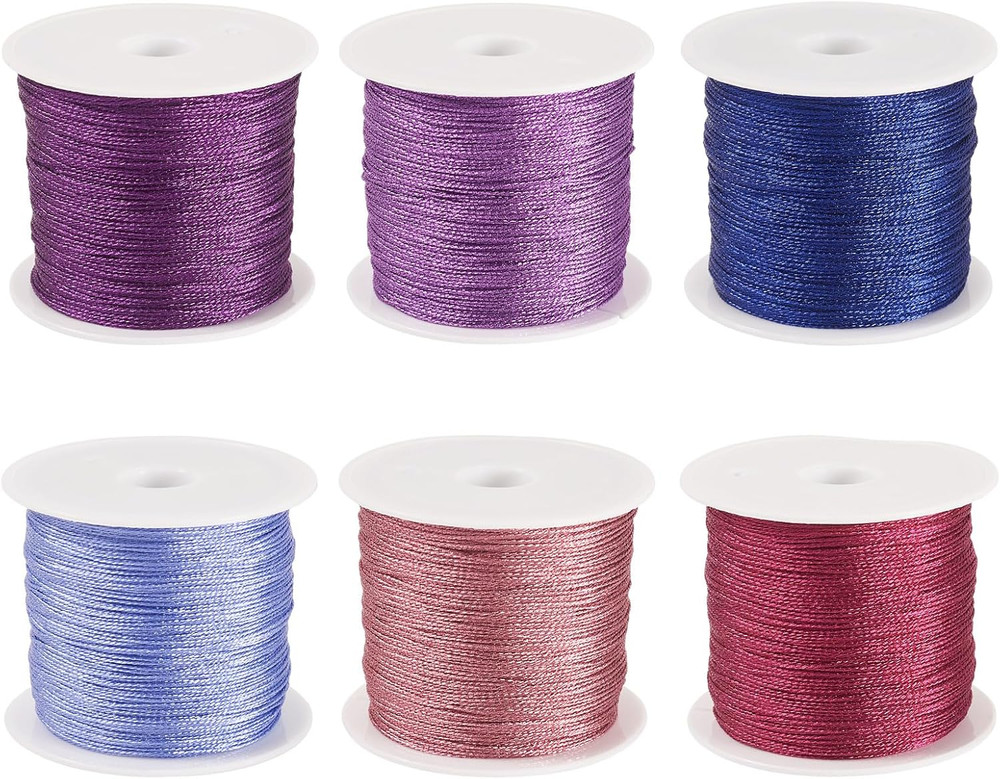 328 Yards 6 Rolls Polyester Braided Metallic Thread Jewelry Beading Thread Thin