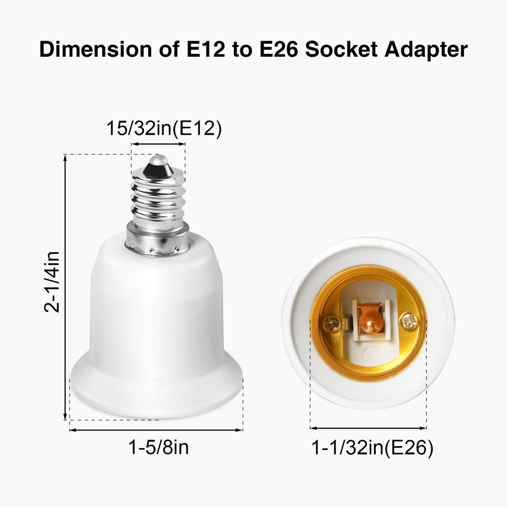 2pcs Bulbs Socket Adapters from E12 to E26 (Mini Screw to Medium Edison Screw )