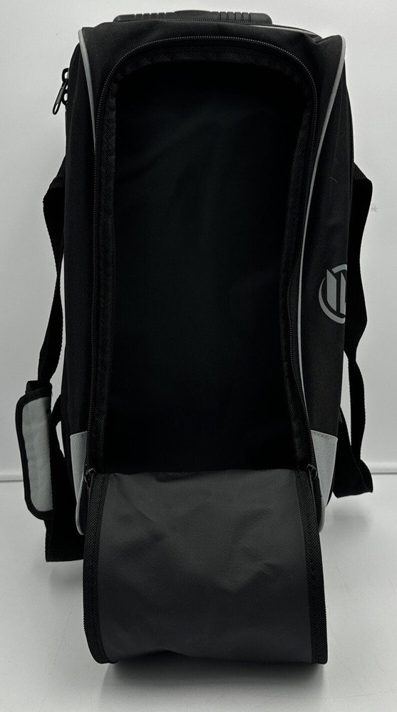 Elite Basic Double Roller 2 Ball Bowling Bag w/ Wheels, Large Top Pocket - Black