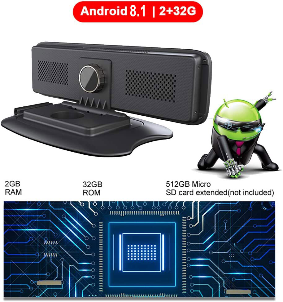 4 cameras recording Android 8.1 rearview mirror dash camera video recorder