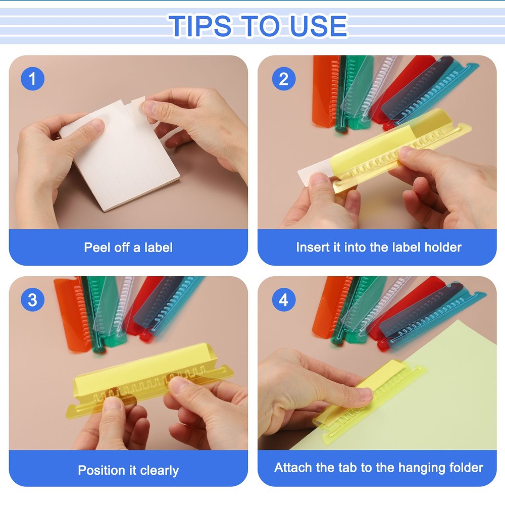 Hanging File Folder Tabs, 4 Inch File Folder Tabs and Inserts, 5 Color, 100 Pcs