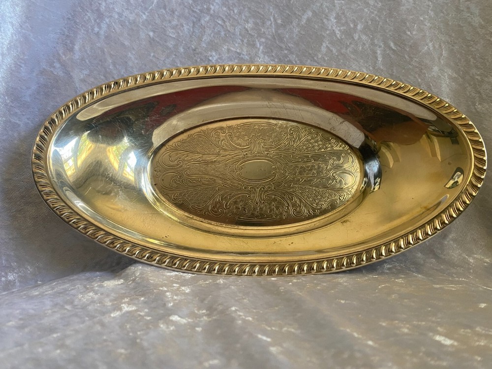 Crosby Silver Plated Oval Bread Tray Etched Pattern 12 1/2"