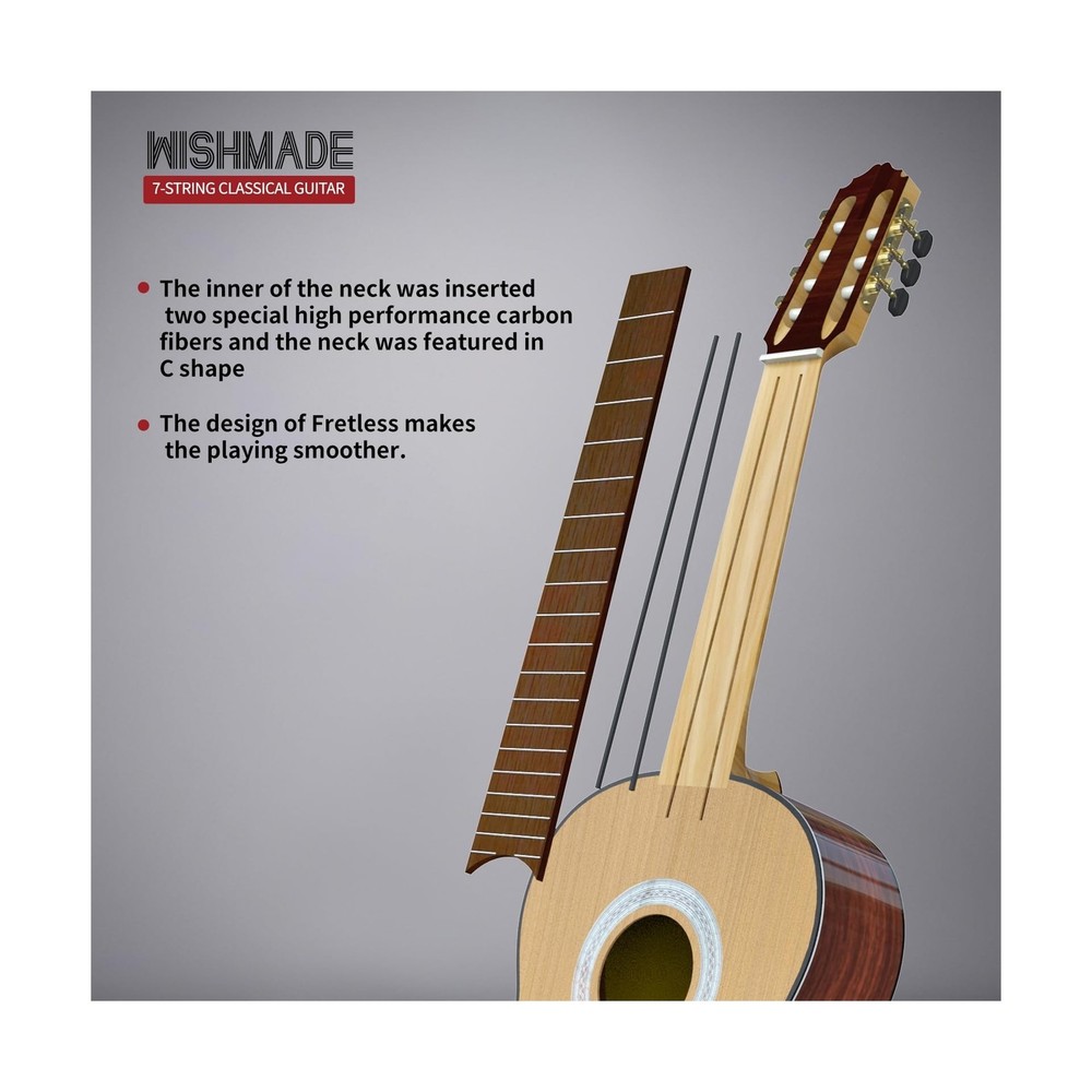 WishMade 7 String Classical Guitar Full Size Nylon String Guitars for Adults ...