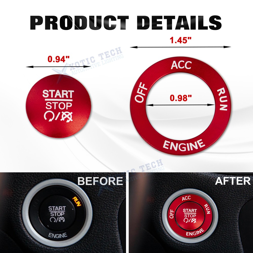 Red Engine Push Start Button & Surrounding Ring Fit Dodge Charger Challenger 10+